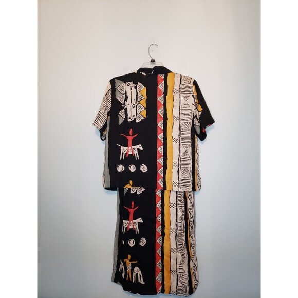 Solitaire Women's Outfit Set Button Front Blouse 8 Wrap Skirt 6 African Tribal - Picture 2 of 6